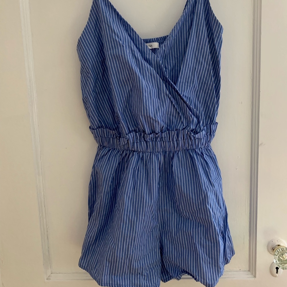 Blue and White Stripped Romper Size Small